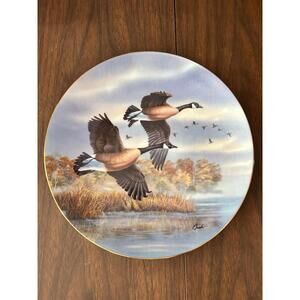 Golden Flight Canada Geese Plate Darrell Bush 1990 Dominion China Birds